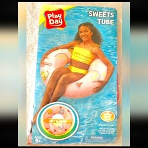 NEW Play Day PINK Sweets Tube Donut Swimming Pool Water Float 31in Diameter